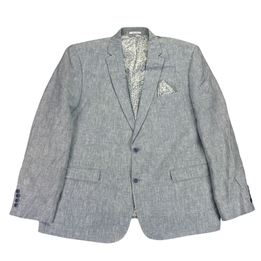 Bar III Mens Slim Fit 100% Linen Solid Suit Jacket Blue 46R